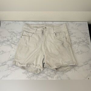 Blue pearl denim shorts Women’s size 22 Hi Waist White Wash Fringe Pockets